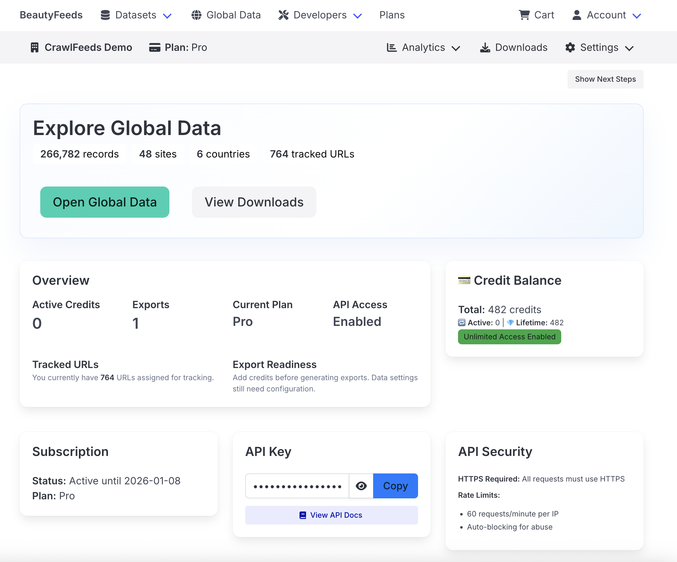 BeautyFeeds Dashboard
