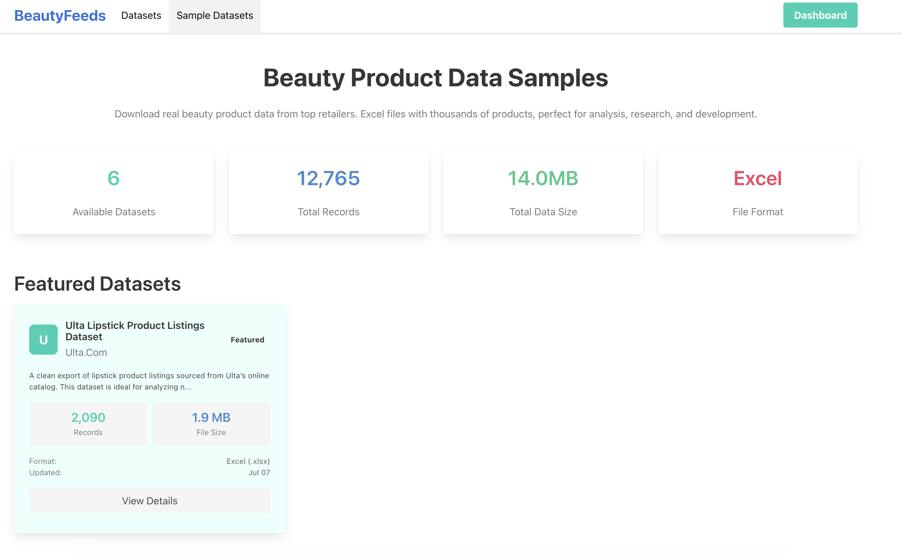 BeautyFeeds Sample Data