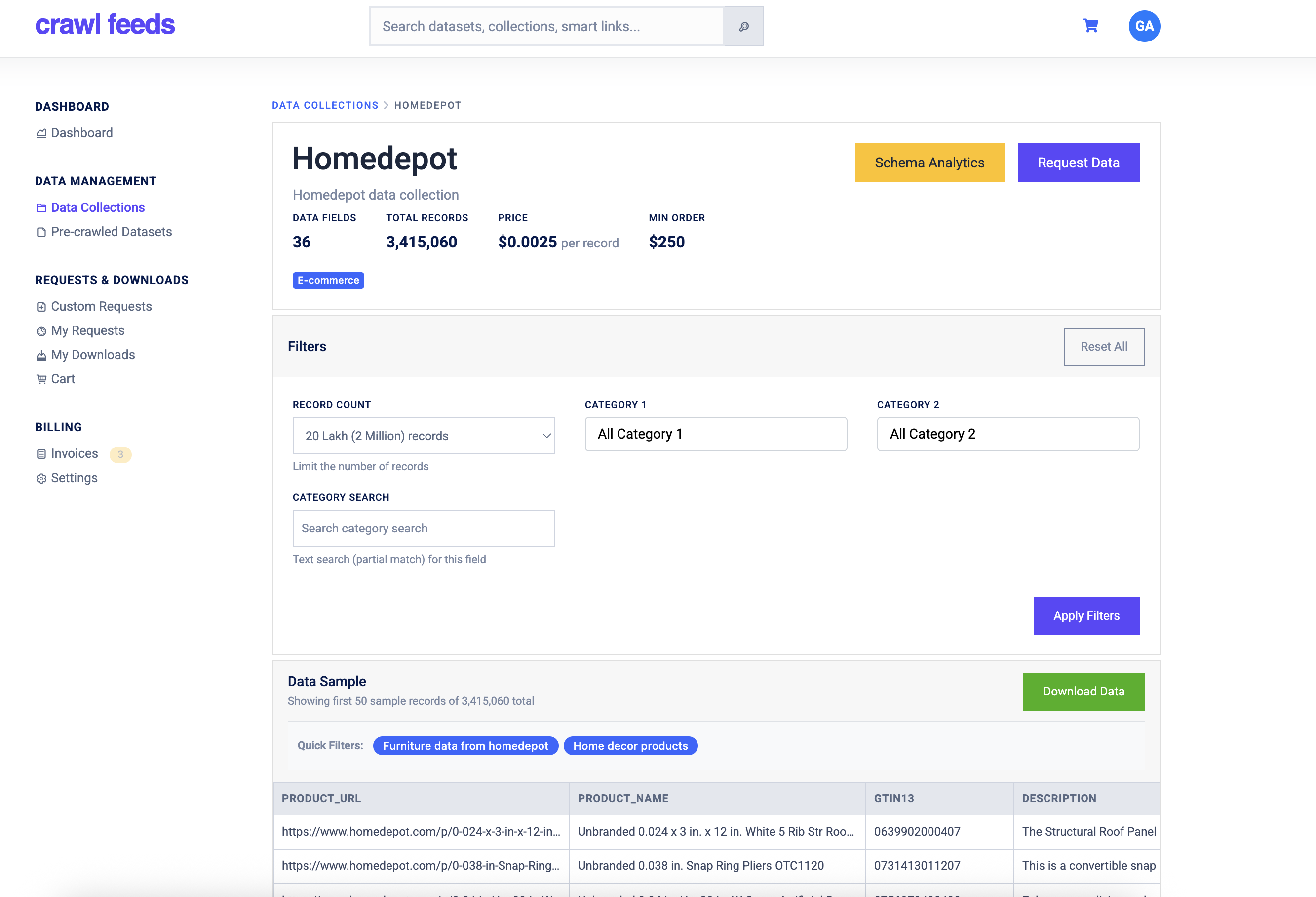 Filter Data Collection