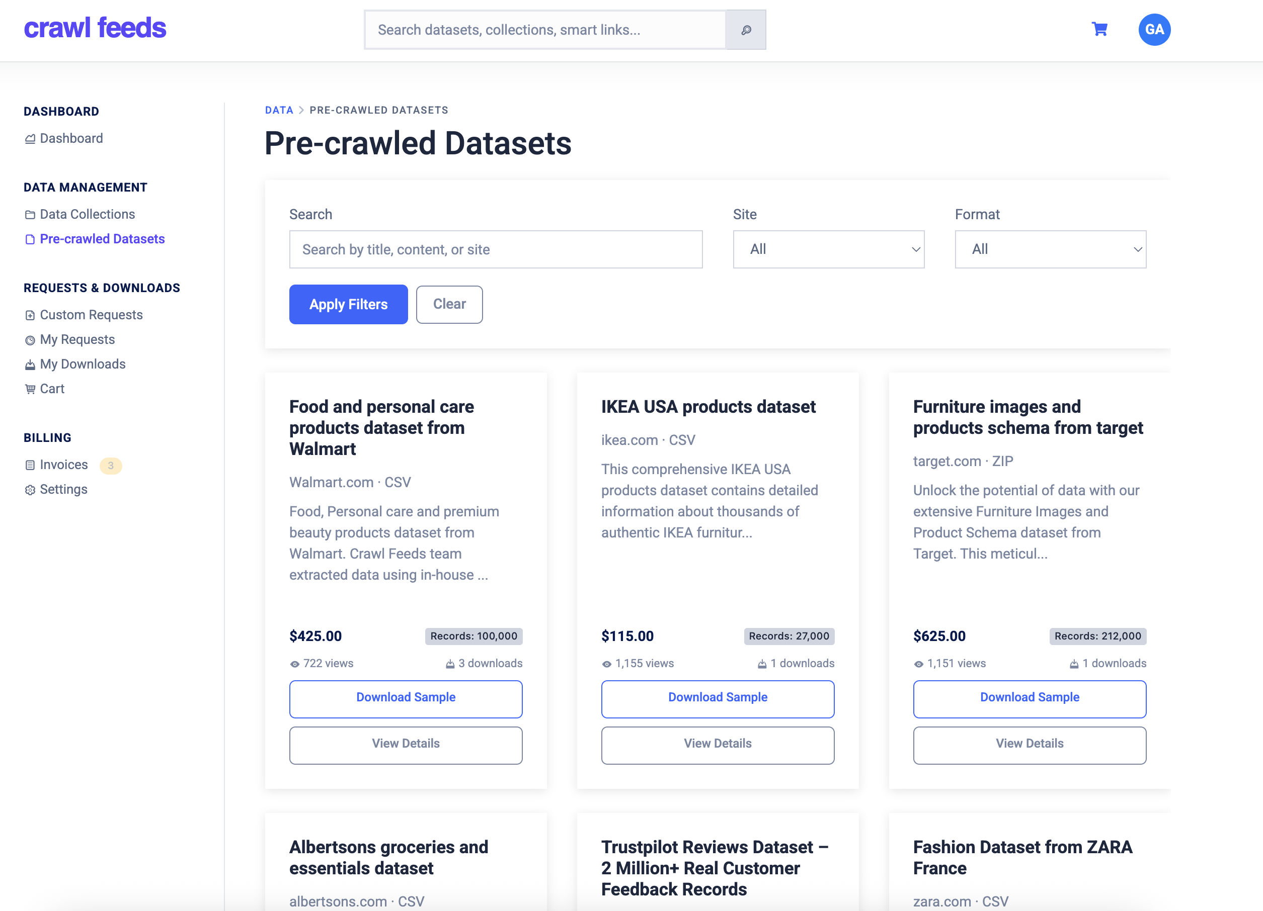 Pre-Crawled Datasets