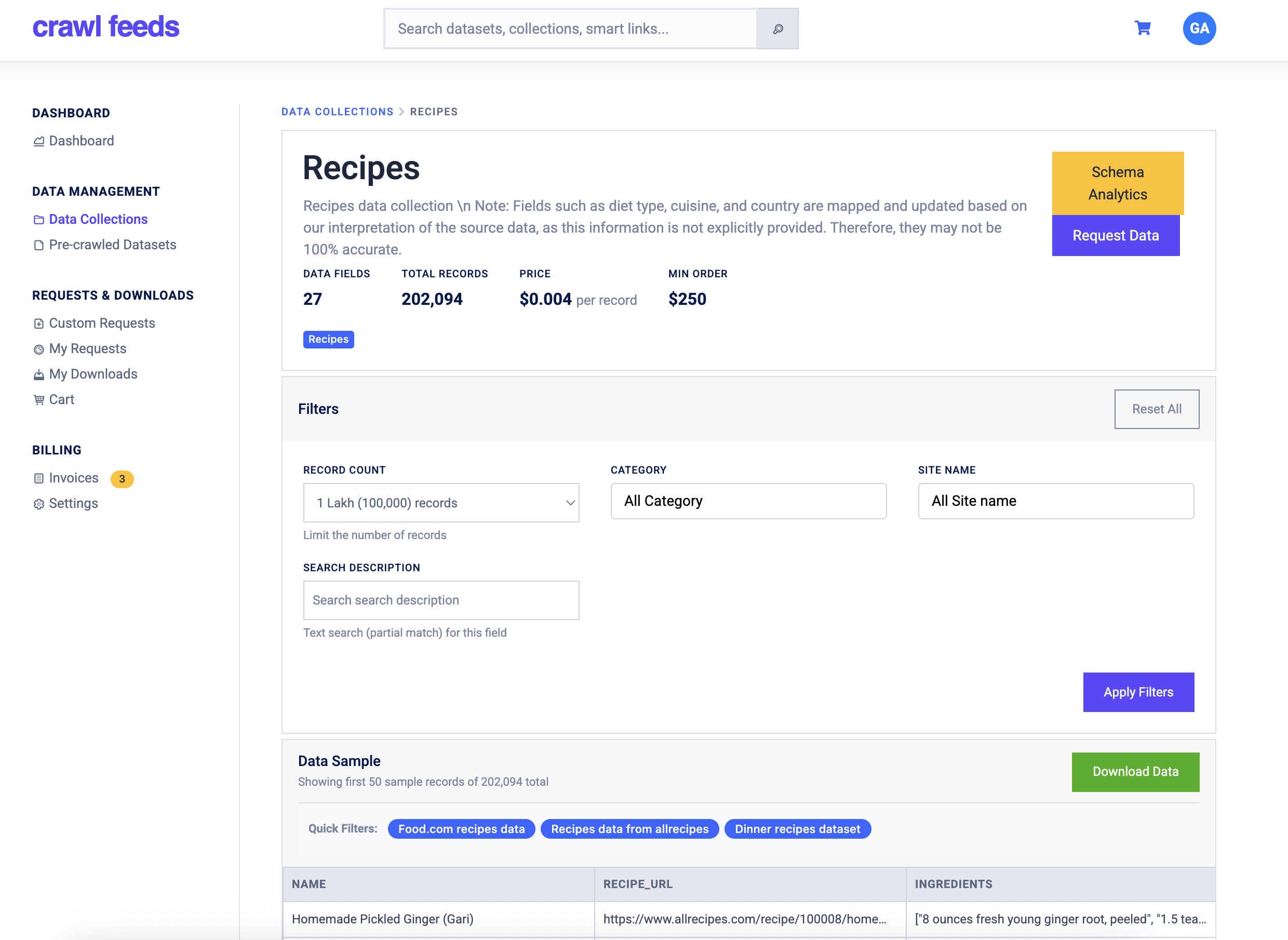 Recipe Datasets Overview